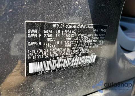 2021 Subaru Outback Touring z USA, uszkodzony, nr VIN 4S4BTGPDXM3156368